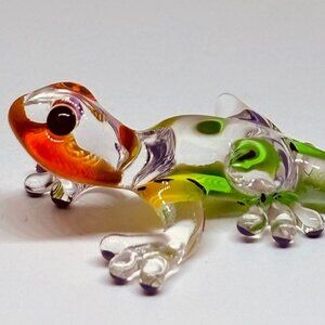 Gecko Glass Figurine Colorful Crystal Accent Animal Decor
